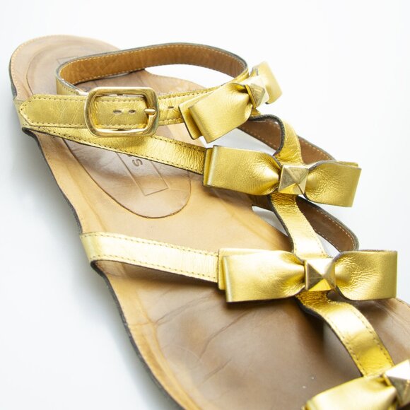 Marc Jacobs Gold Bow Studs Leather Buckle Flats Gladiator Wedding Sandals 39 8.5 - Picture 8 of 12